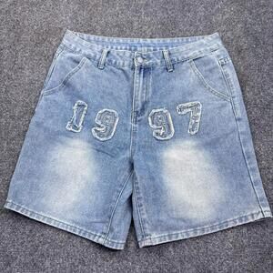 Manfinity Jorts Baggy Jean Shorts Mens Size Medium Light Wash 1997 VTG Y2K Style